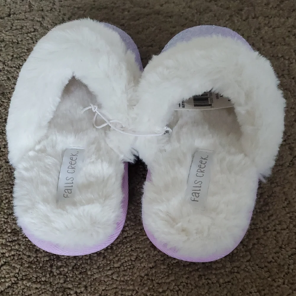 Girls Falls Creek Glitter Lilac Purple Scuff Slippers Fur Lining Size XL 4/5 NWT